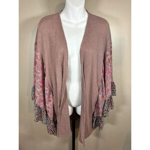 Umgee Sz S/m Open Front Cardigan Sweater Hook Close Boho Cotton Pink